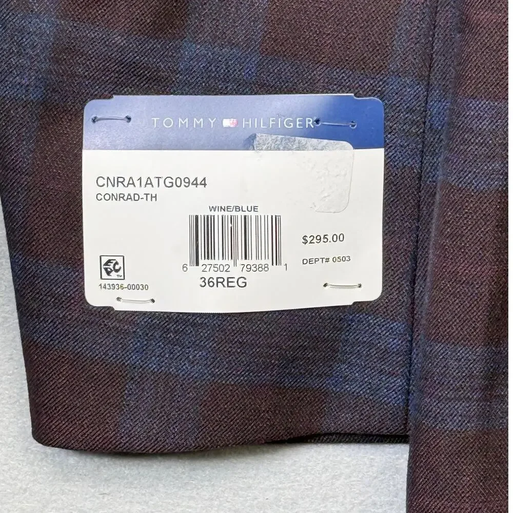 Tommy Hilfiger Men's Modern-Fit plaid Sport Coat - burgundy/blue 36R $295